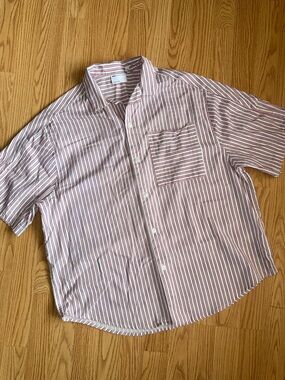ASOS Design Striped Button Up Shirt Mens Large Boxy Fit Pink White Short Sleeve
